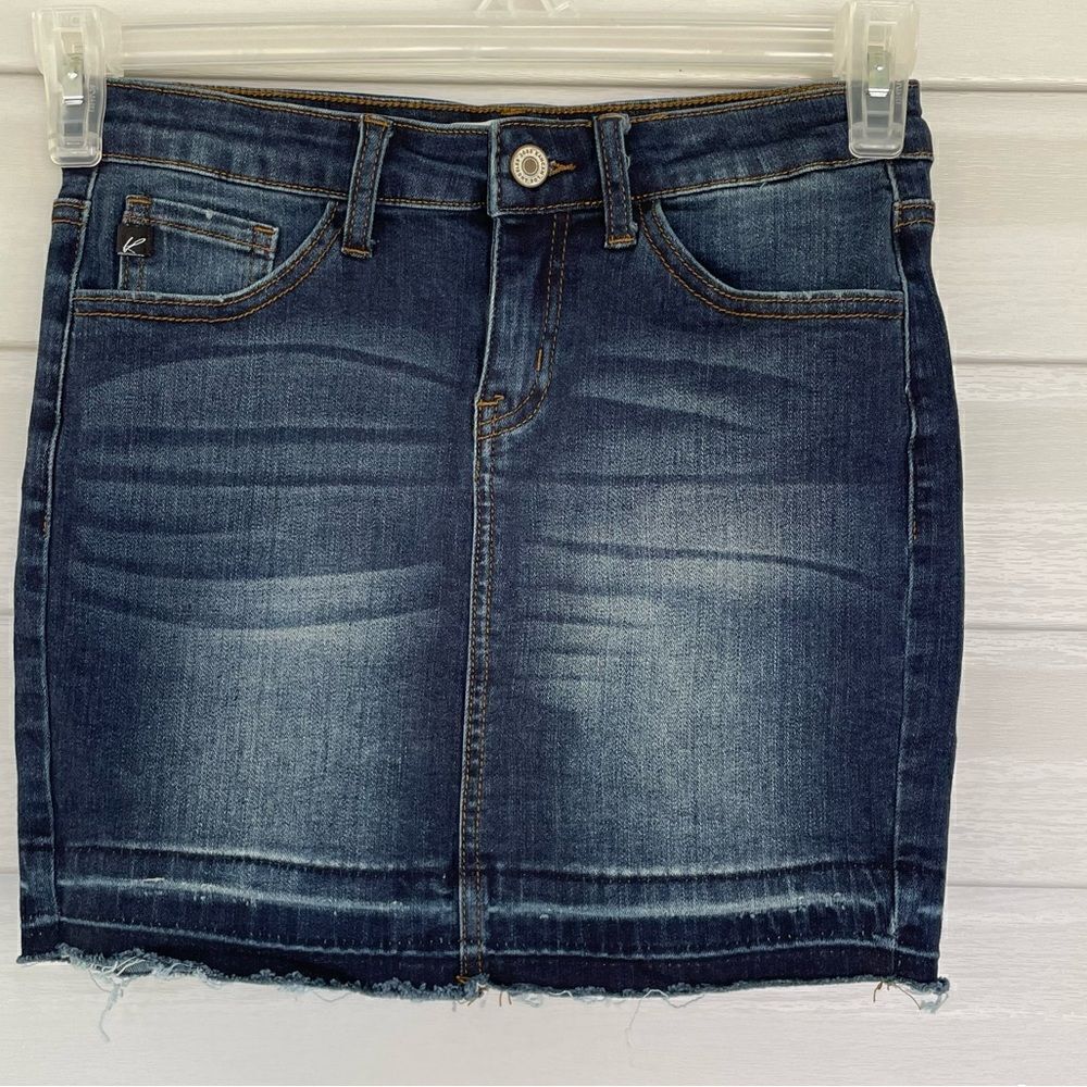 KanCan Denim Jean Mini Skirt Size 1/24 – Raw Hem, Stretch Fit
